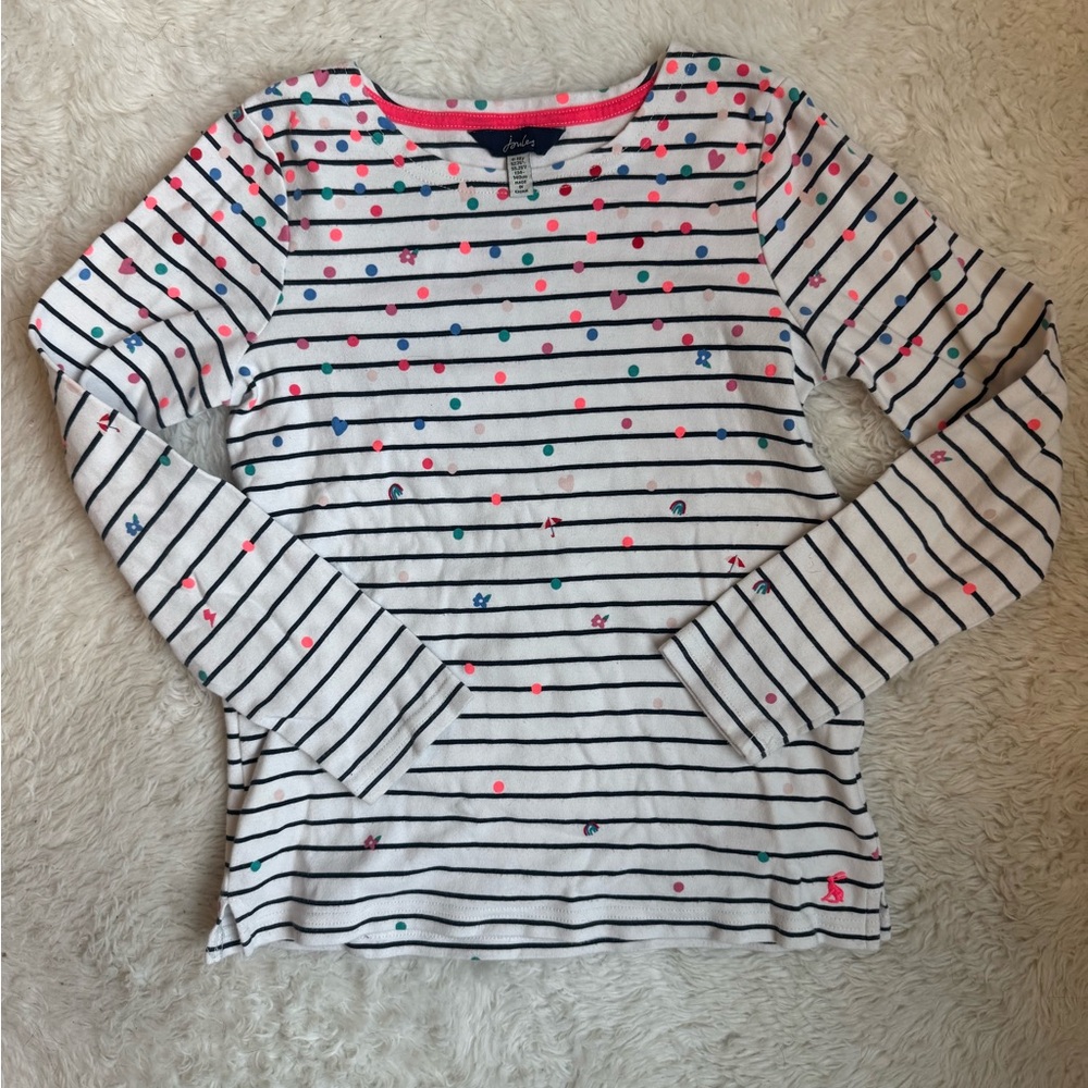 Kids Joules White and Black Striped Breton Long Sleeve Tee